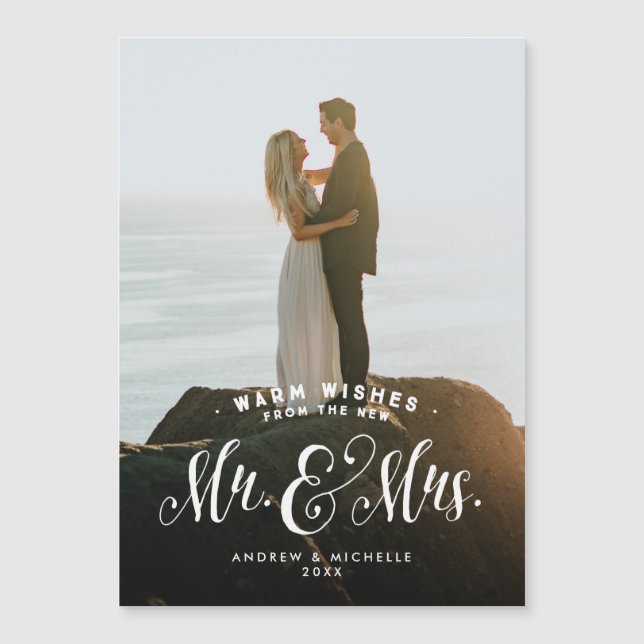 New Mr and Mrs newlywed holiday photo magnet card (Front)