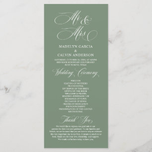 New Mr and Mrs, Sage Green, Wedding Ceremony Programme