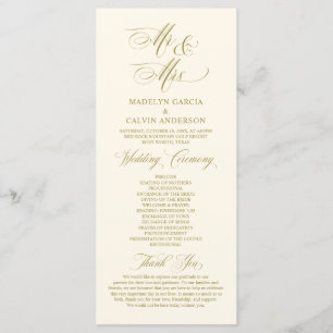 New Mr and Mrs, Vintage Gold, Wedding Ceremony Programme