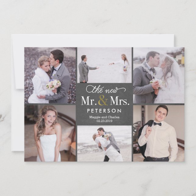 New Mr and Mrs Wedding Photo Thank You Card Chalk (Front)