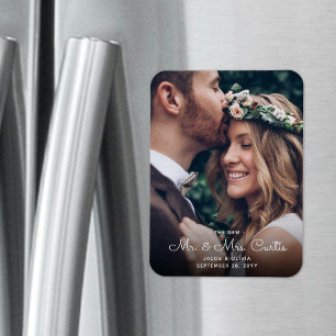 New Mr & Mrs Newlyweds Photo Chic Wedding Keepsake Magnet