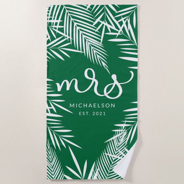 New Mrs. | Tropical Leaves Beach Towel (Front)