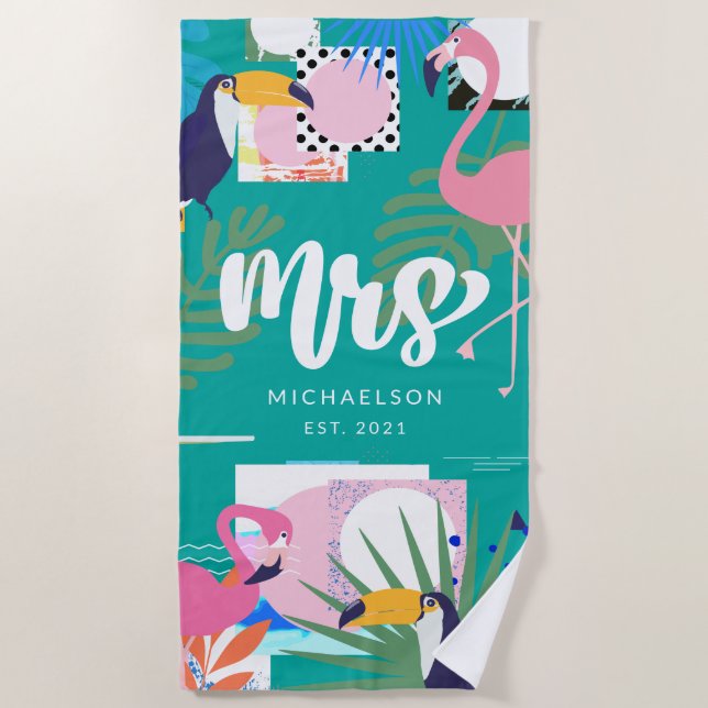 New Mrs. | Tropical Leaves Beach Towel (Front)