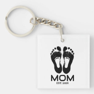 New Mum Baby Footprints Established Date Key Ring