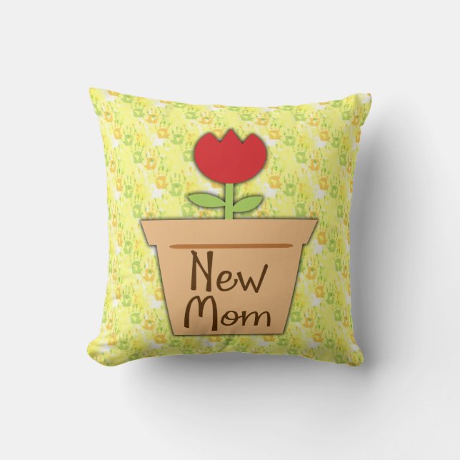 New Mum, Cute Red Tulip Flower Cushion (Front)