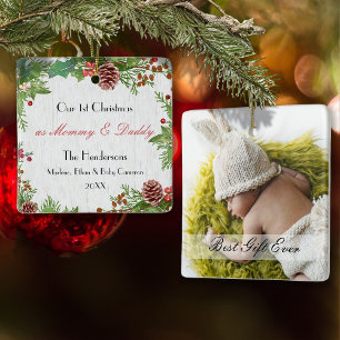 New Mum & Dad Photo 1st Christmas Photo Milestone Ceramic Ornament