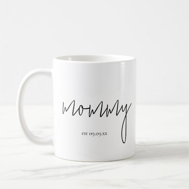 New Mum Est date Baby Name Mummy Coffee Mug (Left)