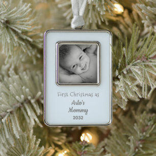 New Mum First Christmas as Mummy Baby Boy Photo Silver Plated Framed Ornament