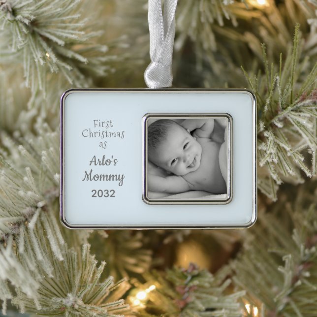 New Mum First Christmas as Mummy Baby Boy Photo Silver Plated Framed Ornament (Tree)