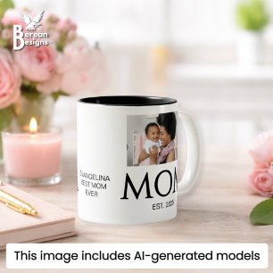 New Mum Gift Custom Text Photo Mum Established Two-Tone Coffee Mug