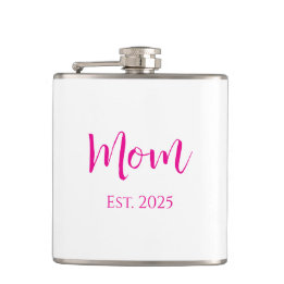 New Mum Hot Pink Elegant Script Mother's Day Hip Flask