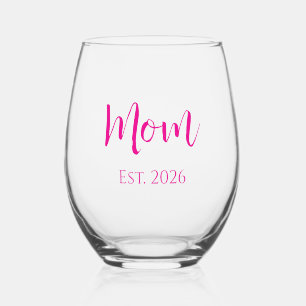 New Mum Hot Pink Elegant Script Mother's Day  Stemless Wine Glass