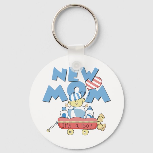 New Mum It's a Boy Tshirts and Gifts Key Ring (Front)