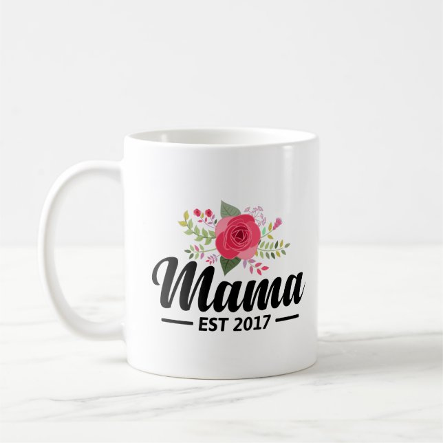 New Mum Mug Mama Est 2017 With Beautiful Flower (Left)