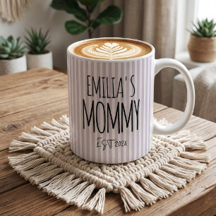 New Mum   Purple Stripes Mummy Daddy Personalised Coffee Mug