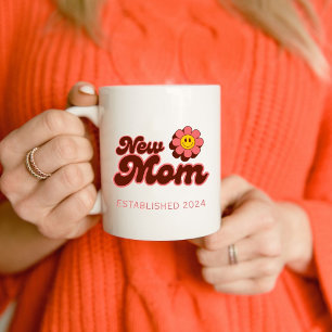 New Mum, retro pink flower custom year Coffee Mug