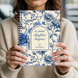 New Mum Wedding Blue Toile Floral Custom Name Notebook