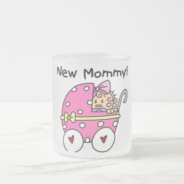 New Mummy Baby Girl Tshirts and Gifts Frosted Glass Coffee Mug (Center)