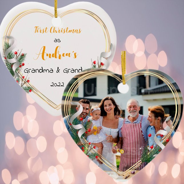 New Mummy Daddy Holly & Pine Gold Frame Photo  Ornament (Creator Uploaded)