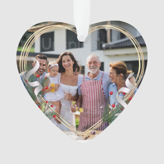 New Mummy Daddy Holly & Pine Gold Frame Photo  Ornament (Front)