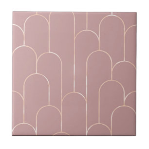 New Muted Pink Art Deco Style Ceramic Tile