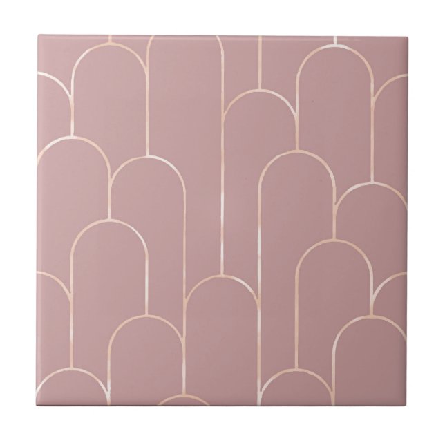 New Muted Pink Art Deco Style Ceramic Tile (Front)