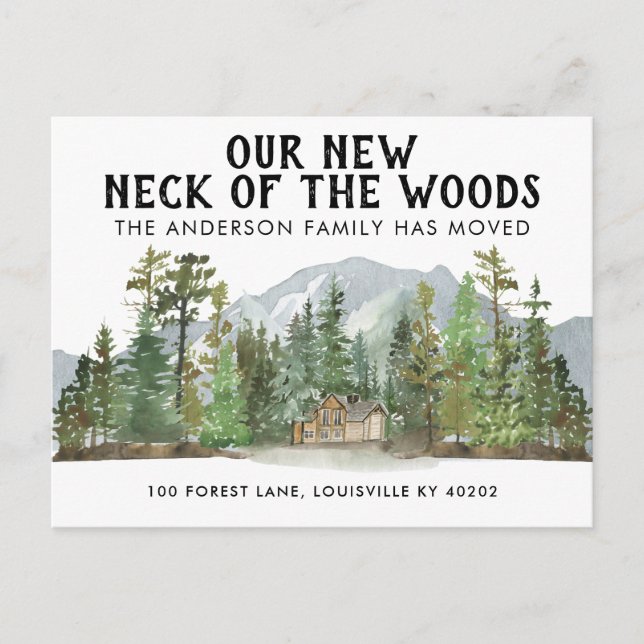 New Neck of the Woods Forest Mountain House Moving Announcement Postcard (Front)
