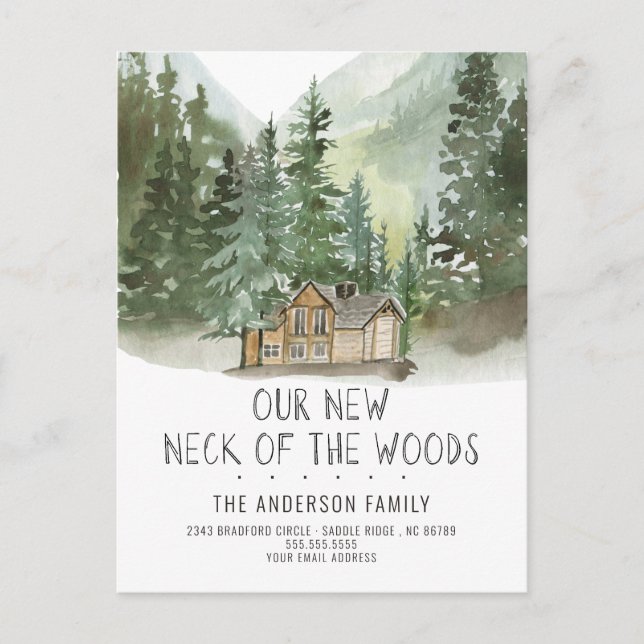New Neck of the Woods Mountain Moving Announcement Postcard (Front)