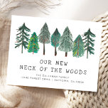 New Neck of the Woods Moving Announcement Postcard<br><div class="desc">Let friends and family know your new address with these cute rustic moving announcements,  featuring a row of watercolor pine trees above the words "Our New Neck of the Woods" in hand-printing typography. Add your new address below in sans serif font.</div>