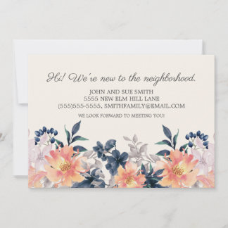 New Neighbour Introduction Coral Pink Blue Floral Announcement
