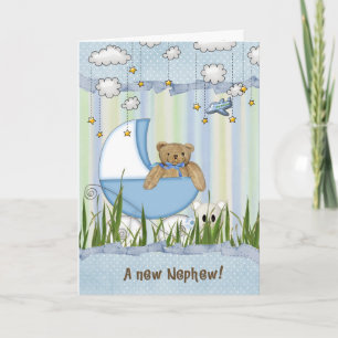 New Nephew-teddy bear in buggy Card