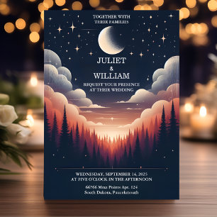New Night Sunset Stars Moon Cloud Twilight Wedding Invitation