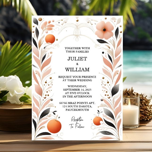 New Orange 70s 80s 90s Pink Peach Colourful Weddin Invitation (Creator Uploaded)