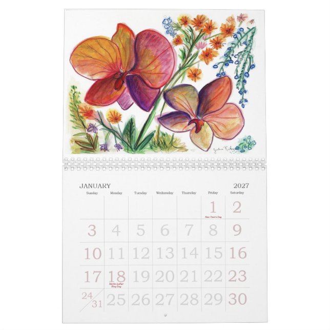 New Orange and purple Flower Paintings Calendar (Jan 2027)