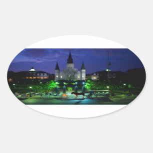 New Orleans at Night Oval Sticker