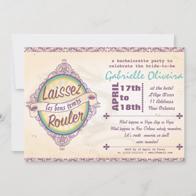 New Orleans Bachelorette Invitation (Front)