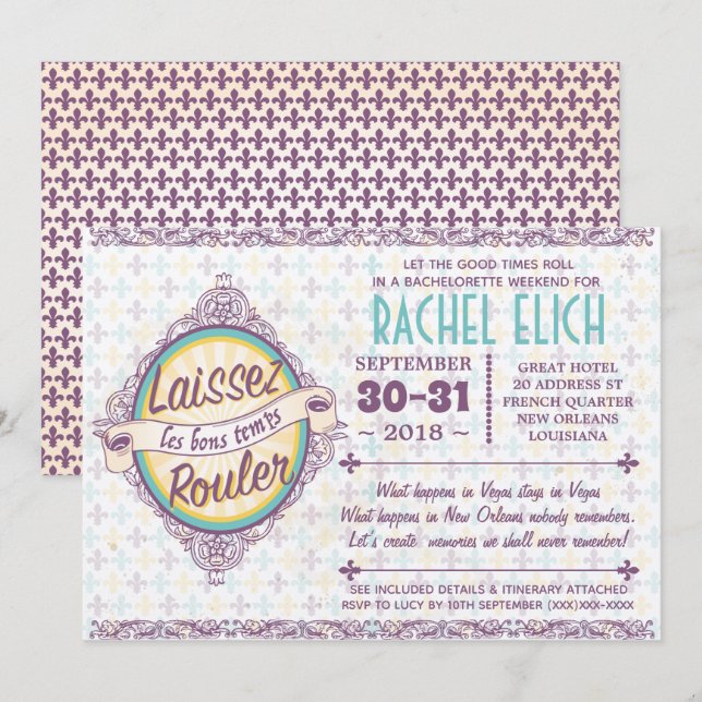 New Orleans Bachelorette Party Invitation (Front/Back)
