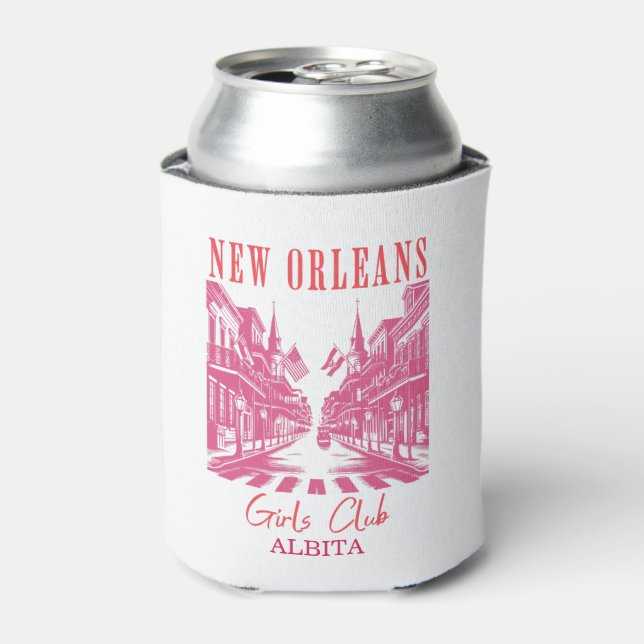 new orleans bachelorette pink can cooler (Can Front)