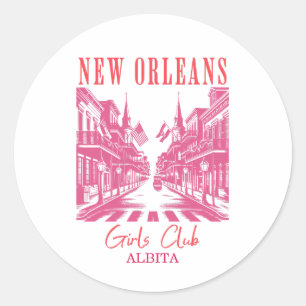 new orleans bachelorette pink classic round sticker