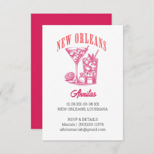 new orleans bachelorette retro pink invitation