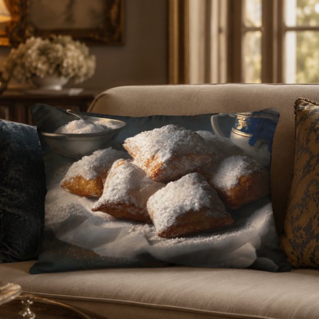 New Orleans Beignets Accent Pillow (New Orleans Beignets Art Print | Affordable Wall Art | Impressionist Food Painting, French Quarter D)