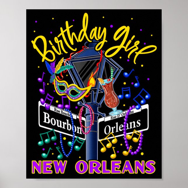 New Orleans Birthday Girl's French Quarter Birthda Poster (Front)