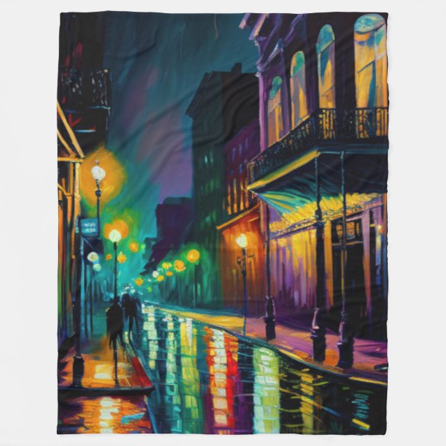 New Orleans Bourbon Street at Night Art  Fleece Blanket (Front)