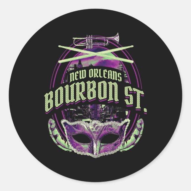 New Orleans Bourbon Street Mardi Gras French Quart Classic Round Sticker (Front)