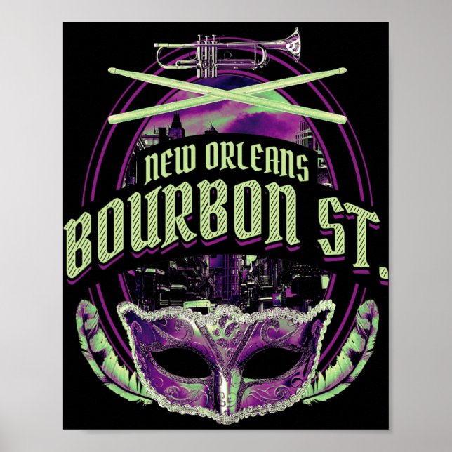 New Orleans Bourbon Street Mardi Gras French Quart Poster (Front)