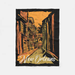 New Orleans Bourbon Street Souvenir French Quarter Fleece Blanket