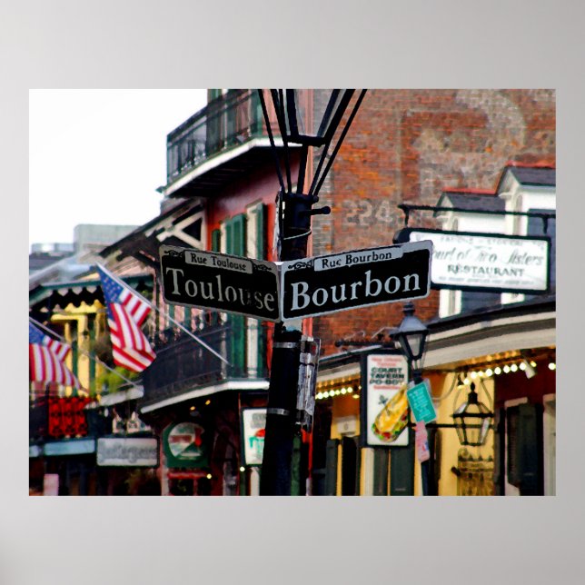 New Orleans Bourbon & Toulouse Street Poster Print (Front)