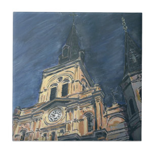 New Orleans Cathedral Night Tile
