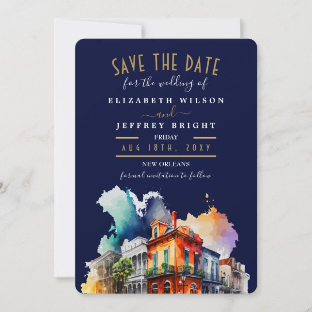 New Orleans City French Quarter Save The Date Invitation (Front)