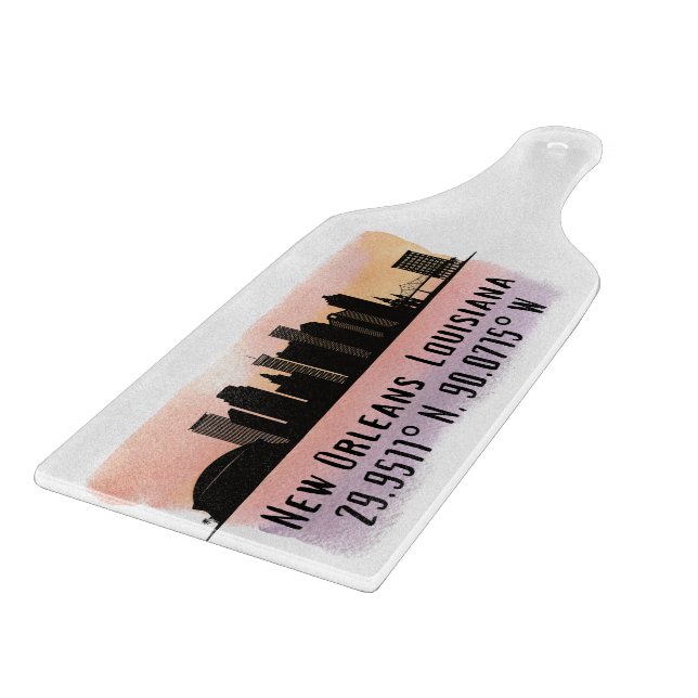 New Orleans City Skyline Latitude and Longitude  Cutting Board (Corner)